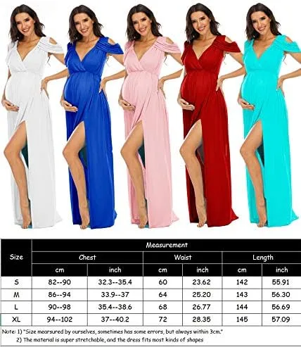 Miniatura 6 de ZIUMUDY Vestido de maternidad con hombros descubiertos y cuello en V envuelto para sesión de fotos, vestido largo para baby shower