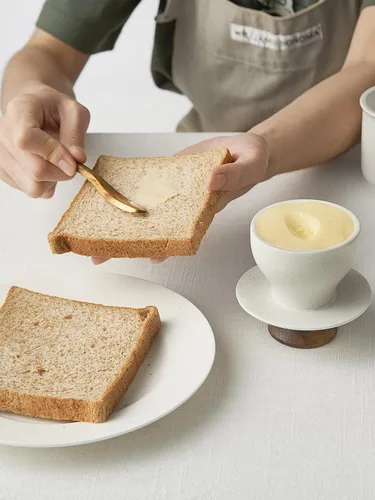 Miniatura 6 de DOWAN Mantequillera francesa para encimera, plato de mantequilla de cerámica con línea de agua, recipiente de mantequilla de porcelana para Gris