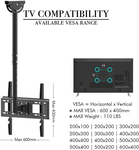 Miniatura 6 de Soporte de techo para TV que se adapta a la mayoría de televisores de pantalla plana LED, LCD OLED de 32 a 70 pulgadas, soporte de pared universal
