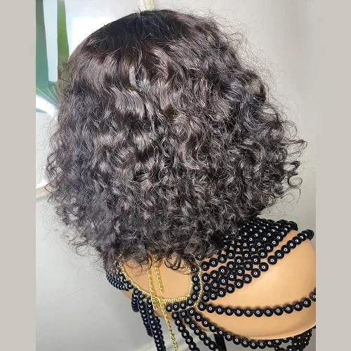 Miniatura 3 de Peluca sin pegamento con flequillo, peluca de cabello humano rizado profundo para mujeres, sin encaje frontal, peluca de cuero cabelludo completo