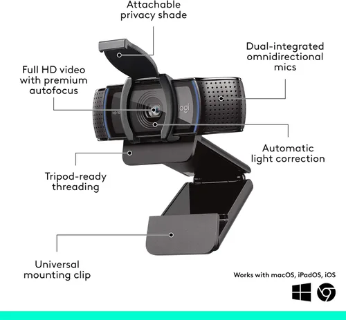 Miniatura 7 de Cámara web Logitech C920e HD 1080p con micrófono deshabilitado, certificada para Zoom y Microsoft Teams, cumple con TAA