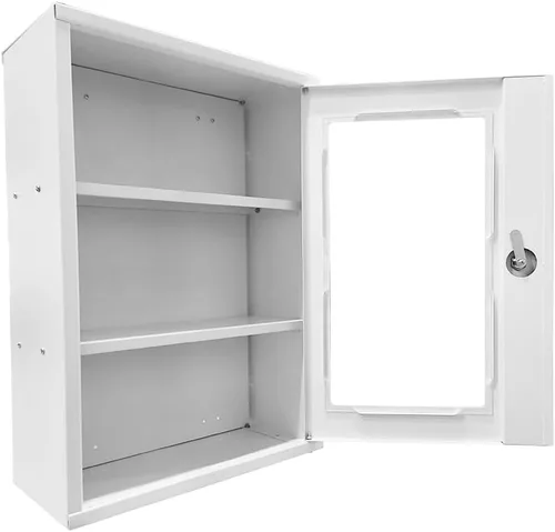 Miniatura 9 de JZD Gabinete de primeros auxilios de pared de metal con cerradura, caja de medicina con ventana acrílica bloqueable (no de vidrio), incluye 2
