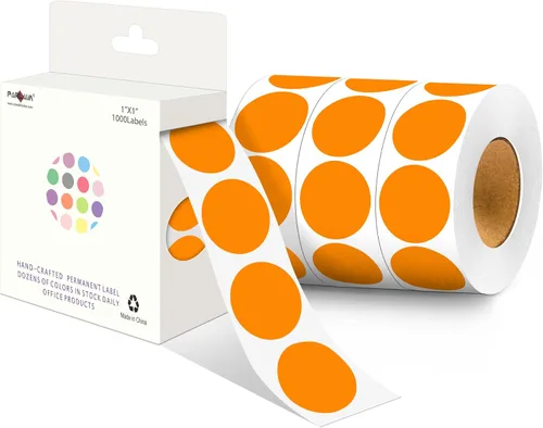 Miniatura 44 de PARLAIM Pegatinas adhesivas permanentes redondas de 1 pulgada con código de color en forma de puntos, 1000 por rollo, caja dispensadora de Azul