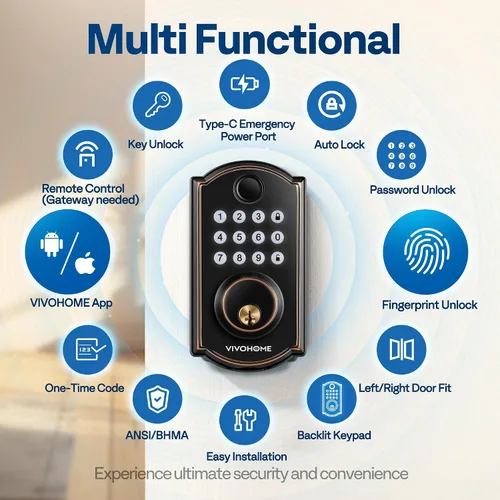 Miniatura 3 de VIVOHOME Cerradura inteligente para puerta principal, cerradura de puerta de entrada sin llave con huella dactilar, control remoto de aplicación
