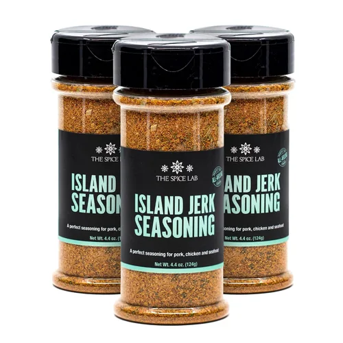 The Spice Lab Island Jerk Seasoning - Mezcla de pollo jamaicano multiusos para hígado de pollo, cerdo molido y mariscos - Tarro agitador de 4 onzas,