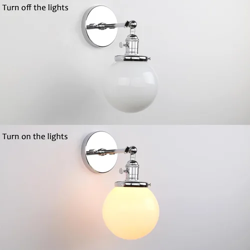 Miniatura 6 de PERMO Aplique de pared industrial vintage con luminaria de globo redondo mini de 5.9 pulgadas de vidrio blanco leche soplado a mano con pantalla