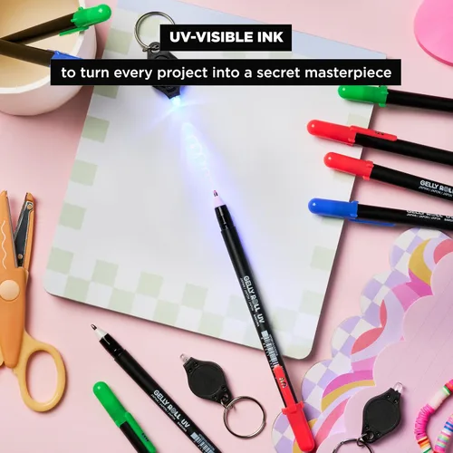 Miniatura 4 de SAKURA Gelly Roll - Bolígrafo UV con tinta invisible de gel UV, con linterna de llavero, para arte o dibujo, rojo, verde y azul, 9 bolígrafos, 3