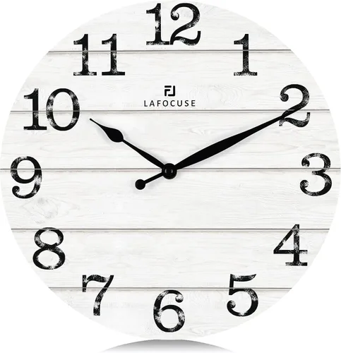 Miniatura 9 de Lafocuse Relojes de pared negros silenciosos de 12 pulgadas para decoración de cocina, sala de estar, reloj de pared rústico de madera, funciona