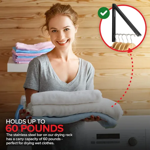 Miniatura 5 de Percha Única Plegable para Ropa, Perchero Retráctil de Pared para Secador de Ropa, Barra Colgante para Secar, Pequeños Estantes Plegables para Ropa