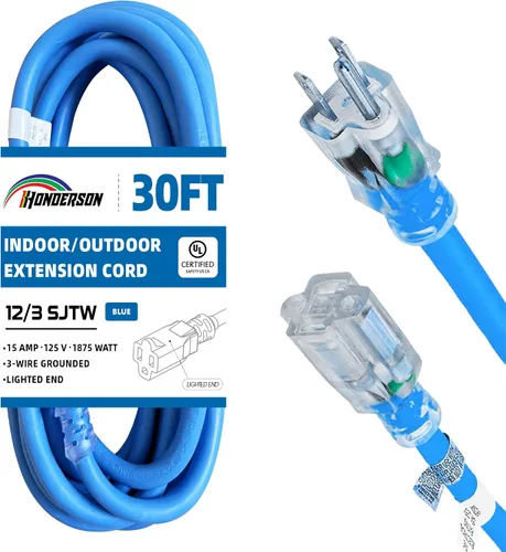 Miniatura 14 de Cable de extensión para interiores y exteriores, resistente a la intemperie con extremo iluminado, certificación UL, calibre 12, 20 pies, color Azul