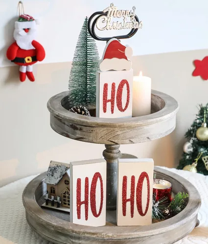 Miniatura 7 de Ho Bloques de Navidad de madera para decoración de mesa y fiesta, 4 piezas (blanco)