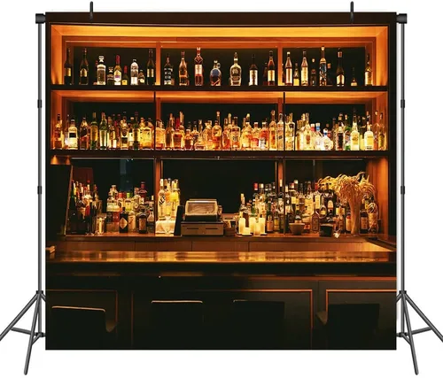Miniatura 6 de Telones de fondo de bar de 5 x 3 pies para fotografía, vinilo para bebidas de vino, fondo de alcohol, cafetería, restaurante, estante de bebidas