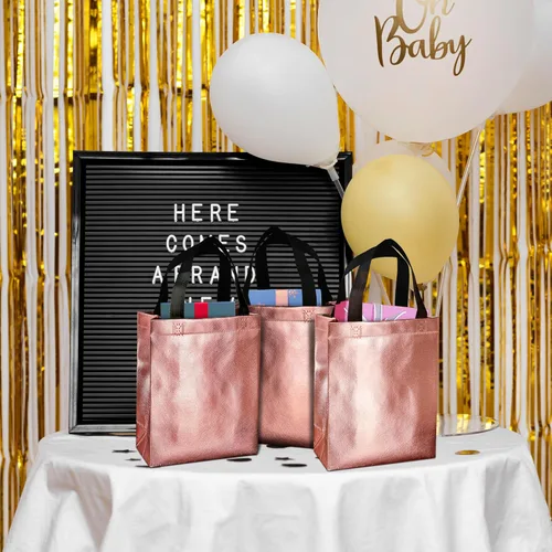 Miniatura 2 de BLEWINDZ 100 bolsas de regalo reutilizables medianas con asas - Ideales para obsequios de fiestas y bolsas de compras (10 colores)