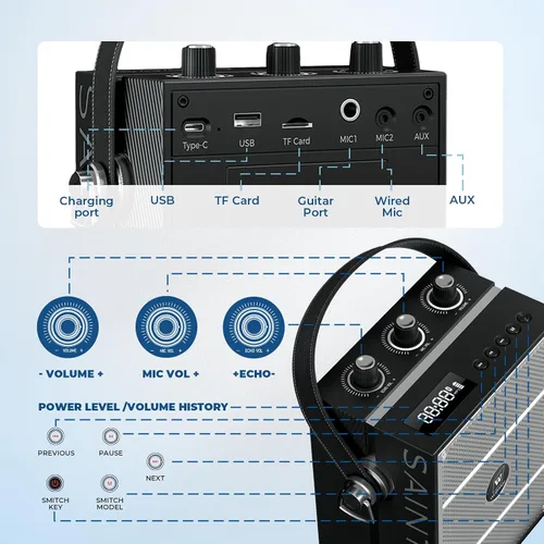 Miniatura 7 de Amplificador de voz inalámbrico con micrófono de mano, altavoces con micrófono Bluetooth portátiles para profesores y eventos, micrófono de karaoke