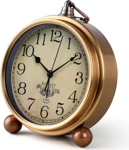 Miniatura 9 de Maxspace Reloj de mesa de metal dorado, retro vintage sin tictac, pequeño reloj despertador, funciona con pilas, movimiento de cuarzo silencioso