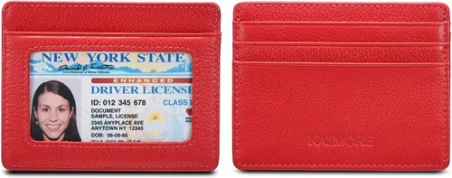 Miniatura 5 de Tarjetero para tarjetas de crédito, de cuero, delgada, minimalista, con bloqueo de RFID, talla única , rojo (Red With Id Window)
