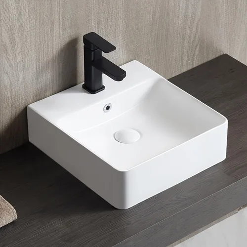 Miniatura 9 de Lavabo Rectangular de Baño de 16" x 16", Eridanus Lavabos de Montaje en Pared Lavabo Flotante de Encimera con Rebosadero, Cerámica Blanca Tipo