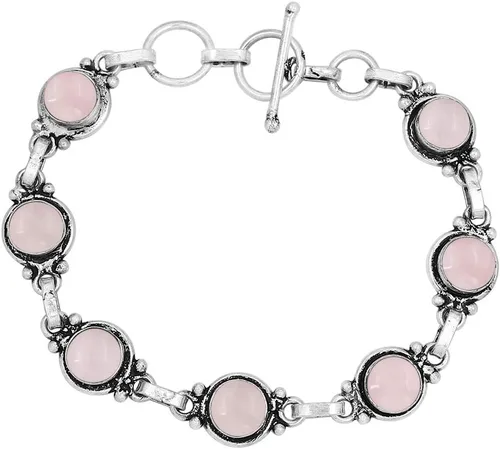 Miniatura 37 de Round Shape Natural & Synthetic Gemstones Silver Plated Bracelets for Women - Vintage Bohemian Style Handmade Birthstone Adjustable Link Bracelet