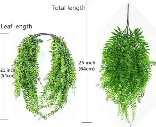 Miniatura 5 de Sauce llorón falso, plantas colgantes artificiales de plástico, hojas verdes, plantas de vid sintética, guirnalda de hiedra para el hogar