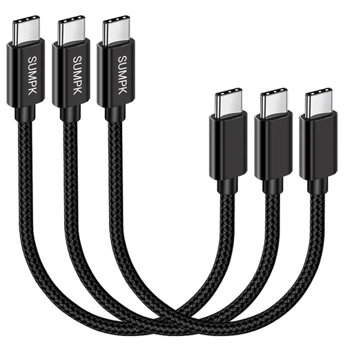 Miniatura 9 de Cable USB C a USB C de 1 pie, paquete de 3 cables, de ángulo recto de 90 grados, tipo C, cable de carga rápida PD de 60W, USB 2.0, trenzado