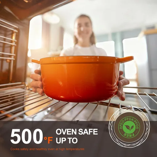 Miniatura 4 de Overmont - Horno holandés de hierro fundido esmaltado, de 5.5 QT, con tapa, libro de cocina (idioma español no garantizado) y agarraderas de Calabaza