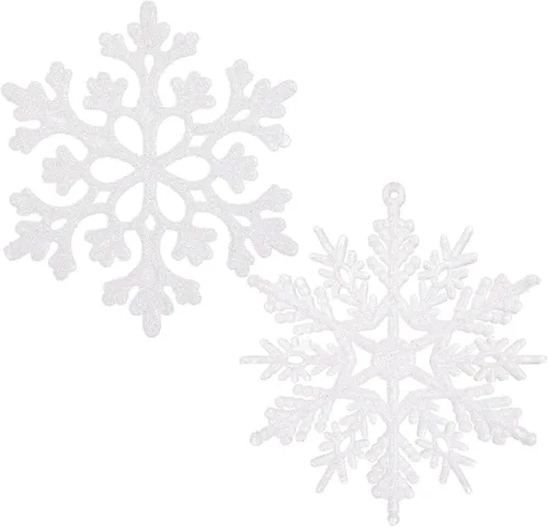 Miniatura 9 de DearHouse 36 adornos de plástico con copos de nieve, pequeños adornos de copos de nieve brillantes en cadena para decoraciones de árbol de Navidad