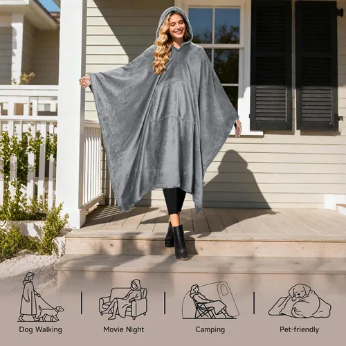 Miniatura 2 de Catalonia Poncho con capucha tipo manta para vestir para mujeres y hombres adultos, capa tipo manta de forro polar con capucha Cálido, suave