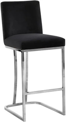 Meridian Furniture Heidi Collection Modern | Taburete tapizado de terciopelo contemporáneo con patas de metal cromado pulido, 16 pulgadas de ancho x