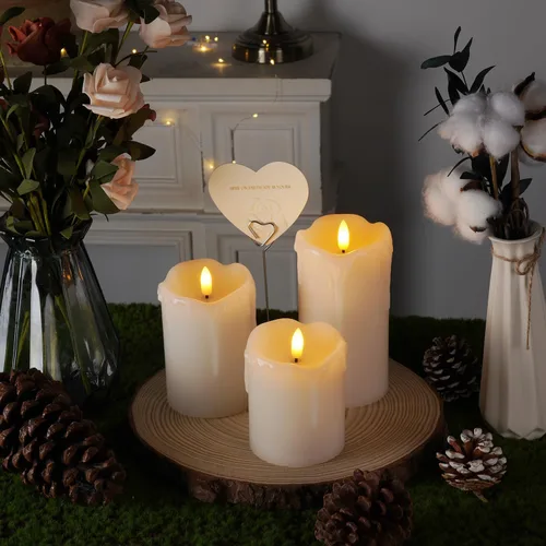 Miniatura 3 de Homemory juego de 3 velas LED de cera que gotean sin llama, con control remoto y temporizador, funcionan con pilas, de 5 pulgadas de alto x 4 Cera