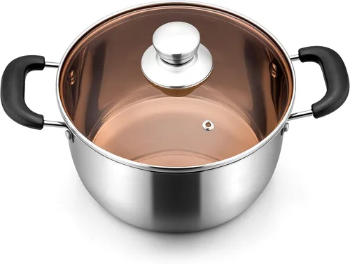 Miniatura 8 de E-far Olla de 3 cuartos de galón, olla de sopa de metal de acero inoxidable con tapa de vidrio para cocinar, saludable y libre de óxido, resistente