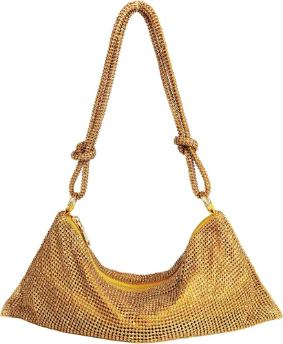Bolso de noche brillante con diamantes de imitación para mujer, bolso de mano plateado, bolso Hobo para fiesta, baile de graduación, boda