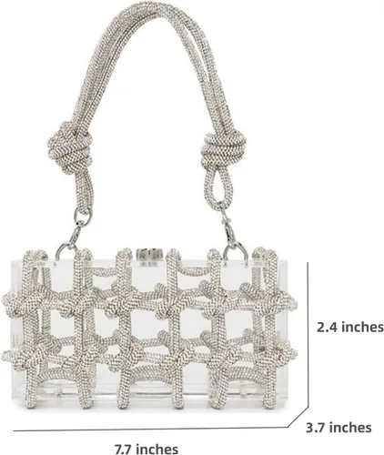 Miniatura 6 de Bolso de acrílico transparente con diamantes de imitación, bolso de mano de noche brillante, bolso anudado adornado con cristal para cóctel, fiesta