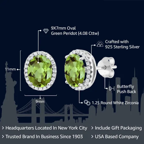 Miniatura 2 de Gem Stone King 3-5 Cttw Gemstone Birthstone Halo Earrings For Women 9X7MM Oval Cut 925 Sterling Silver Fine Jewelry Gifts for Her Mom Women Wife
