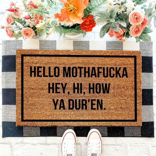 Miniatura 4 de Divertido tapete de coco – Hello Mothafucka Welcome Front Porch Decor – Alfombra personalizada con respaldo de PVC resistente – Tapete
