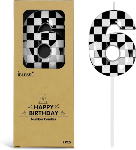 Miniatura 14 de Velas de cumpleaños de autos de carreras número 3, velas de cumpleaños a cuadros negros y blancos de 2.68 pulgadas, velas de números con temática