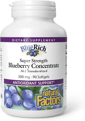 BlueRich by Natural Factors, concentrado de arándanos súper fuerte, apoyo antioxidante para una buena salud general, 90 cápsulas blandas
