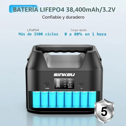 Miniatura 3 de Estación de energía portátil SinKeu de 122.8 Wh, generador solar de batería LiFePO4 para uso doméstico, banco de energía de 150 W con salida de CA