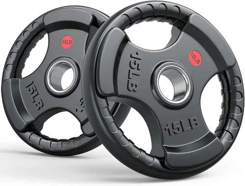 Miniatura 13 de GIKPAL Discos de peso de goma de agarre olímpico de 2 pulgadas para entrenamiento de fuerza, levantamiento de pesas en el hogar y el gimnasio, juego