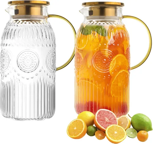 Miniatura 10 de Amzcku Jarra de vidrio con tapa, jarra de agua vintage de 1 galón/128 onzas, jarra de agua para preparación fría, café, limonada, té helado