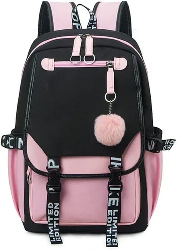 dageraad Mochilas para niñas adolescentes con puerto USB, bonita mochila negra que puede contener cuadernos de 15.6 pulgadas, tabletas. La mochila