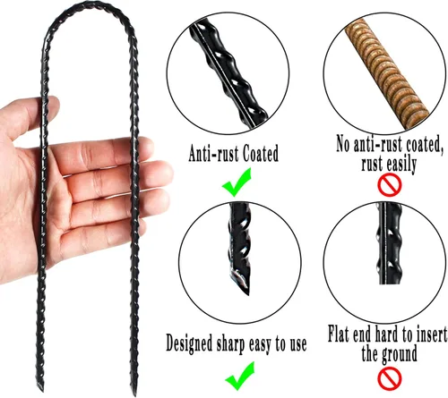 Miniatura 3 de Estacas de viento para trampolines de 10 x 2 pulgadas, estacas de acero galvanizado en forma de U, anclajes de suelo con extremo afilado para tienda