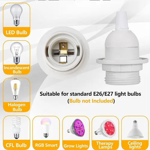 Miniatura 5 de Cable de Luz Colgante – Bombilla Colgante de 10 Pies con Cable de Enchufe – Paquete de 2 Cables de Lámpara Casquillo de Luz E26 con Cable