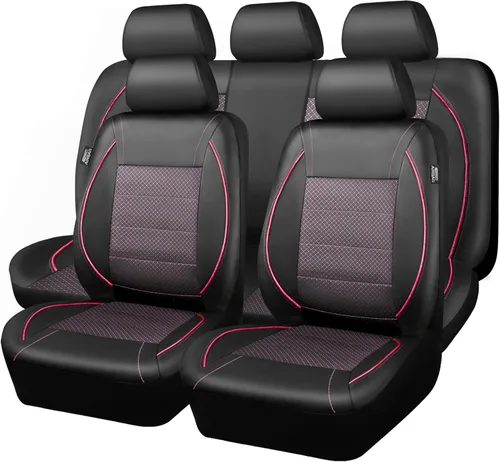 Miniatura 25 de CAR PASS Fundas de Asiento de Automóvil de Cuero Sintético con Ribetes Juego Completo, Fundas de Asiento de Cuero Transpirable Gris para Gris