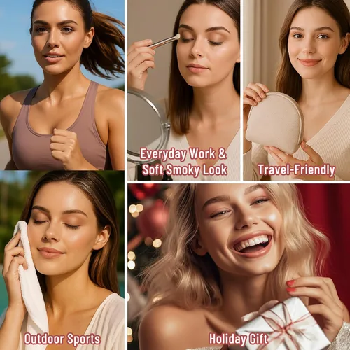 Miniatura 8 de SUSIKEKI 6 Colores Mini Paleta de Sombras de Ojos Rosa Neutro Nude Shimmer y Mate con Espejo Altamente Pigmentada de Larga Duración Impermeable 02