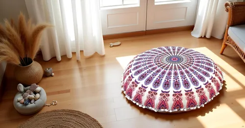 Miniatura 2 de CRAFT KALA 32" Funda de cojín redonda grande para piso bohemia, funda de puf bohemio mandala, funda de almohada para meditación, cojines para Nuevo