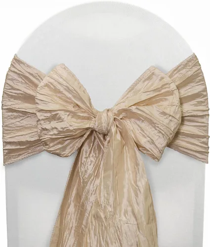 YOUR CHAIR COVERS - Fajas para sillas de tafetán arrugadas color champán (paquete de 10), fajas para bodas, eventos, hoteles y servicios de catering
