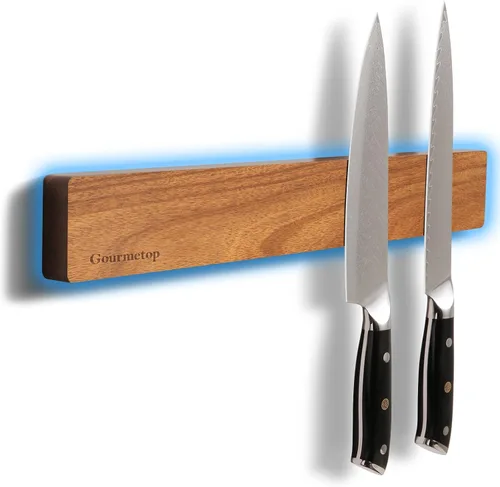 Miniatura 9 de Gourmetop Soporte magnético para cuchillos de pared de 12 pulgadas, tira magnética para cuchillos sin taladrar, soporte magnético de madera