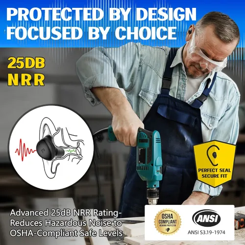 Miniatura 2 de PROHEAR EP03 - Auriculares Bluetooth de Protección Auditiva - OSHA 25dB NRR, Verdaderamente Inalámbricos, Resistente con 2 Micrófonos ENC