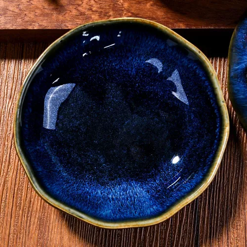 Miniatura 6 de Juego de 6 platos de cerámica para salsa de soja para condimentos de sushi (horno azul)