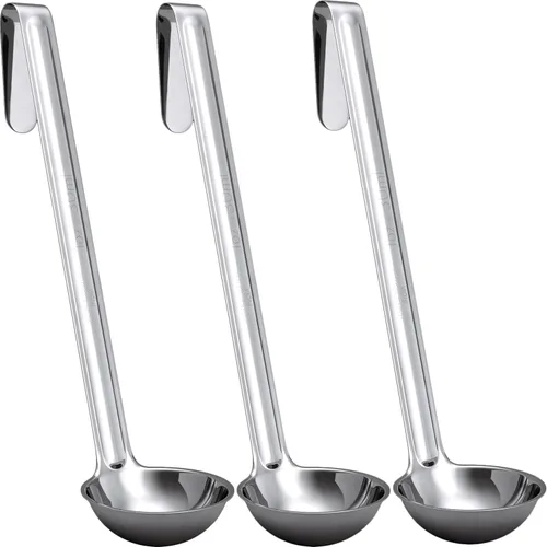 Miniatura 10 de Cucharón de sopa súper resistente y ergonómico de 2 onzas, paquete de 5 cucharones de acero inoxidable con asas largas. Los mejores accesorios